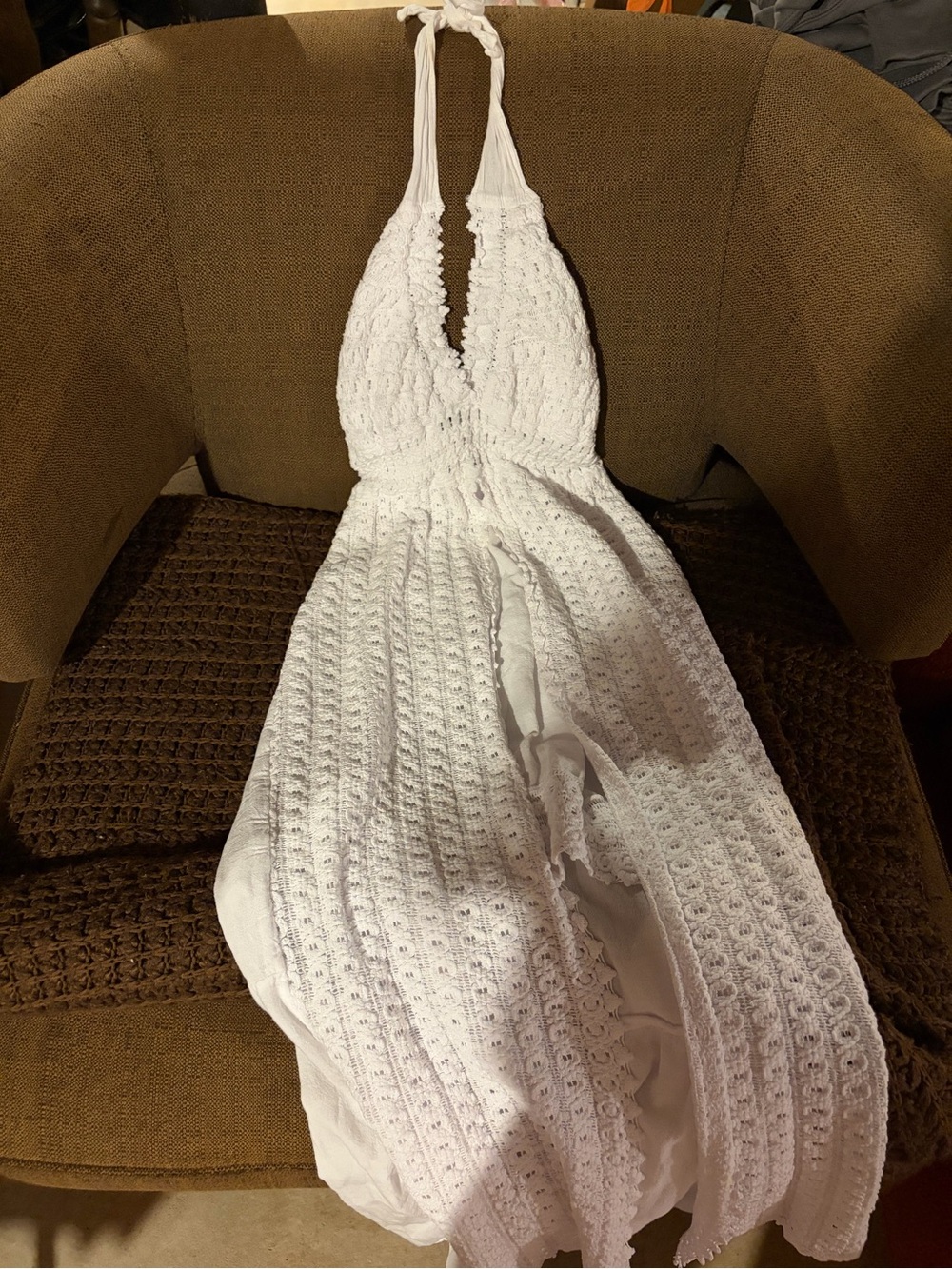White Crochet Halter Maxi Dress - Brand Unspecified